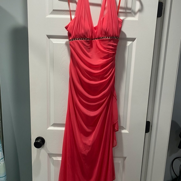 Long Salmon Color Elegant Dress - Picture 2 of 4